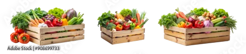 Panel kuchenny z motywem Vegetables in Wooden Box on a Transparent Background, Isolated Wooden Box with Veggies, Isolated On Transparent Background, Png Cut Out