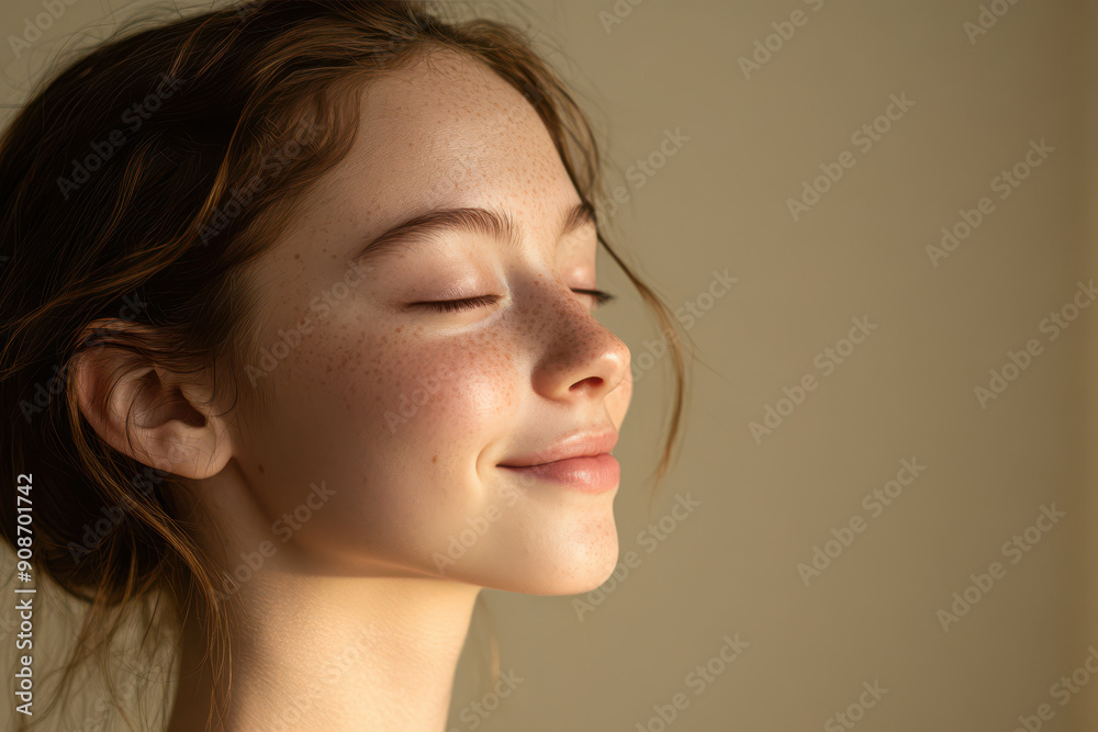 A close up of a girl's face with her eyes closed A close up of a girl's face with her eyes closed