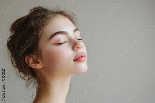 A close up of a girl's face with her eyes closed