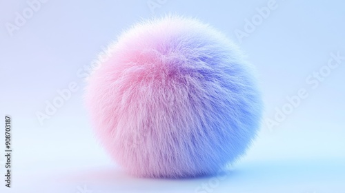 3D model of a fluffy ball with a detailed, textured surface in pastel shades.