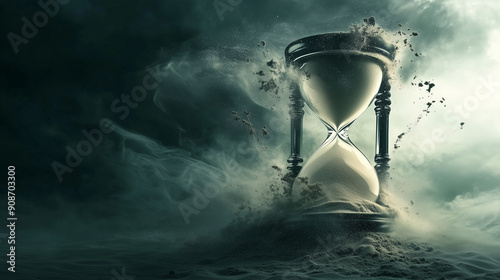 broken hourglass. sand blowing away