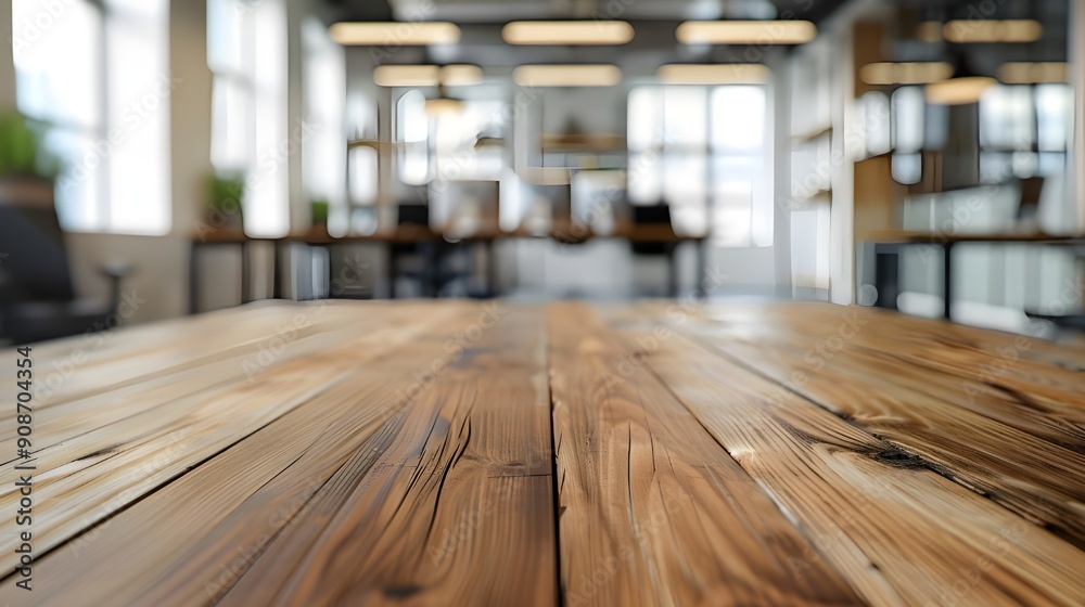 Wooden Table in a Blurred Office Background Wooden Table in a Blurred Office Background