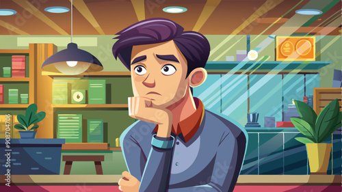 A cartoon character sitting and thinking deeply
