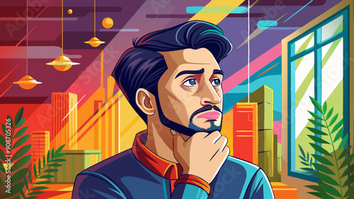 A cartoon character sitting and thinking deeply