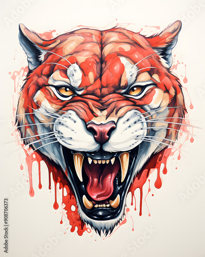 Puma headfull aggressive expression lowbrow surrealist illustratration photo