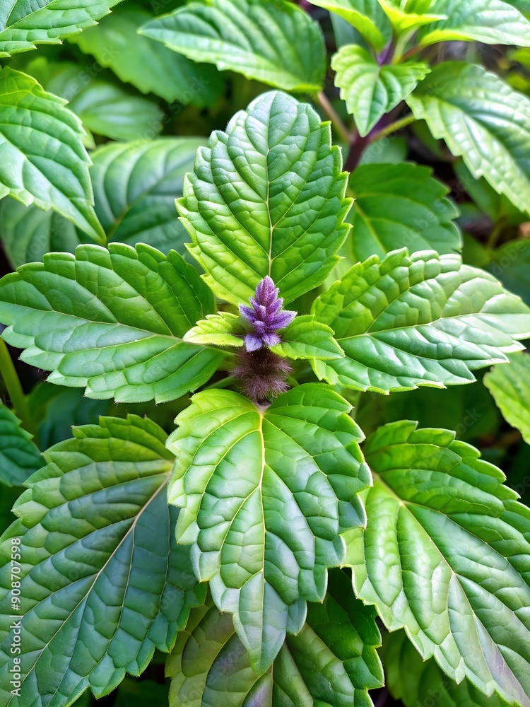 Fresh Green Basil Plant Growing Vibrantly in a Garden During Early Summer. Generative AI Fresh Green Basil Plant Growing Vibrantly in a Garden During Early Summer. Generative AI