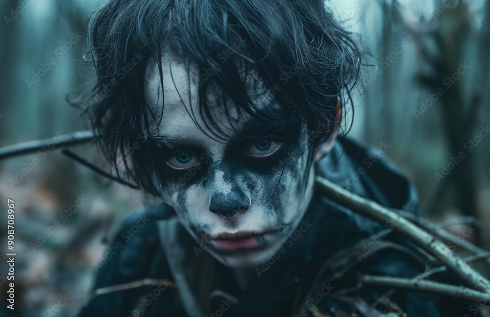 A boy with spooky ghoul makeup A boy with spooky ghoul makeup