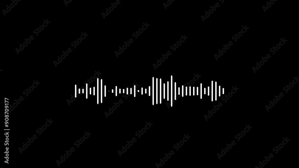 Sound wave animation isolated on black background. Audio waveform with frequency animated lines. Abstract sound wave background. Digital interface element. Seamless loop