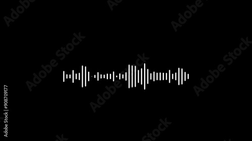Sound wave animation isolated on black background. Audio waveform with frequency animated lines. Abstract sound wave background. Digital interface element. Seamless loop
