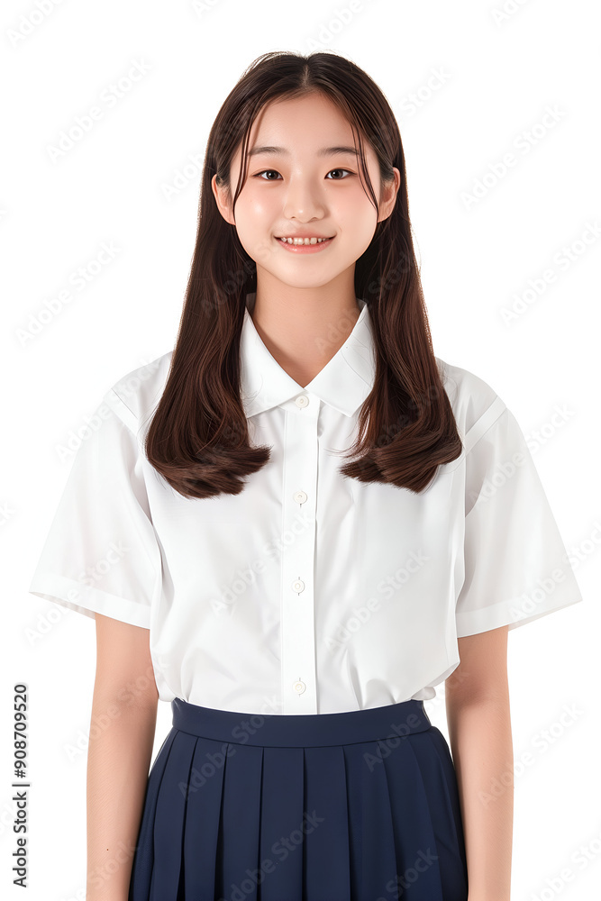 Smiling Korean High School Girl in a Clean Uniform with Long Black Hair Smiling Korean High School Girl in a Clean Uniform with Long Black Hair