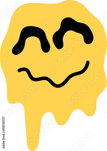 Melting yellow smiling face. Liquid emoji icon