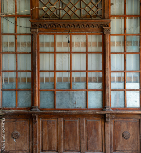 Closed historic train station ticket office on abandoned railway station Gagrypsh in old Gagra town, Abkhazia, Georgia
