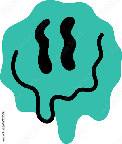 Melted emoticon with happy smile. Retro funny face