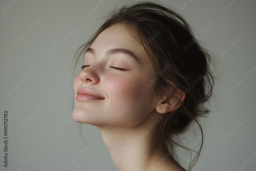 A close up of a girl's face with her eyes closed A close up of a girl's face with her eyes closed