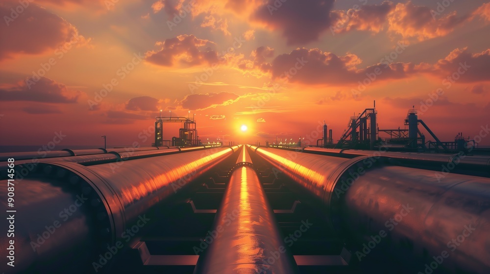 Pipeline and pipe rack of petroleum industrial plant with sunset sky background Pipeline and pipe rack of petroleum industrial plant with sunset sky background