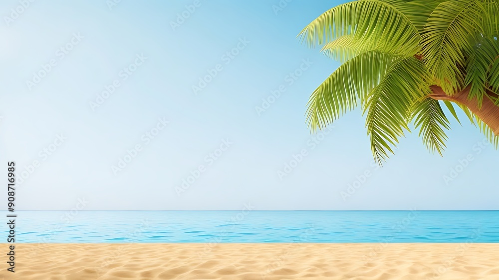 Beach with palm trees, ocean view, summer 3D background Beach with palm trees, ocean view, summer 3D background