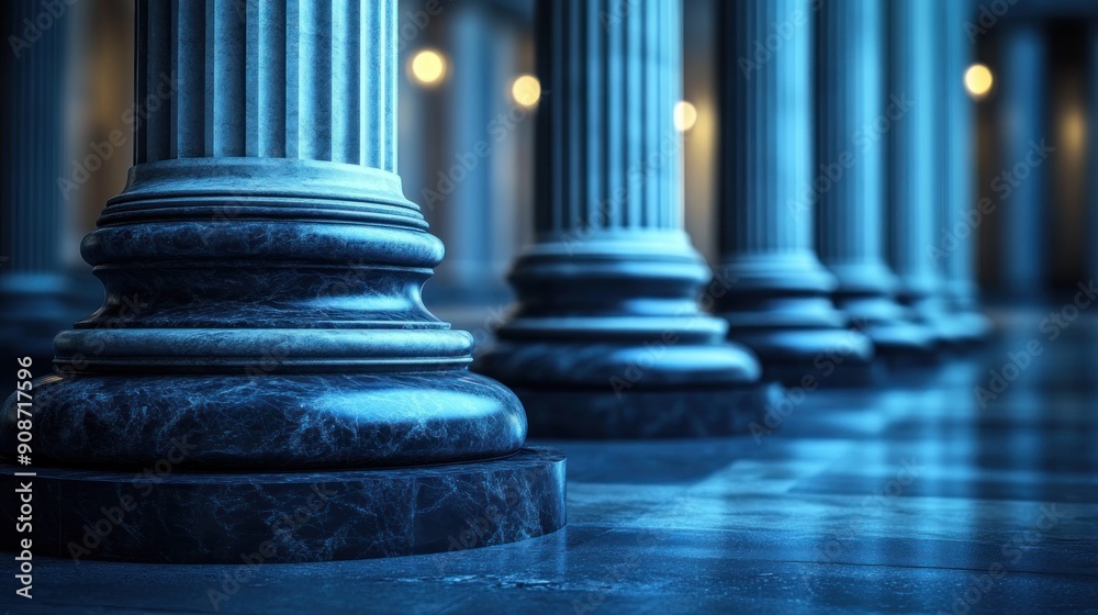 The pillars are made of marble and are blue in color The pillars are made of marble and are blue in color