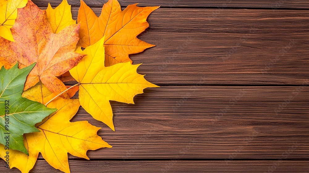 A vibrant collection of autumn leaves on a rustic wooden surface, showcasing the beauty of fall's natural colors. A vibrant collection of autumn leaves on a rustic wooden surface, showcasing the beauty of fall's natural colors.