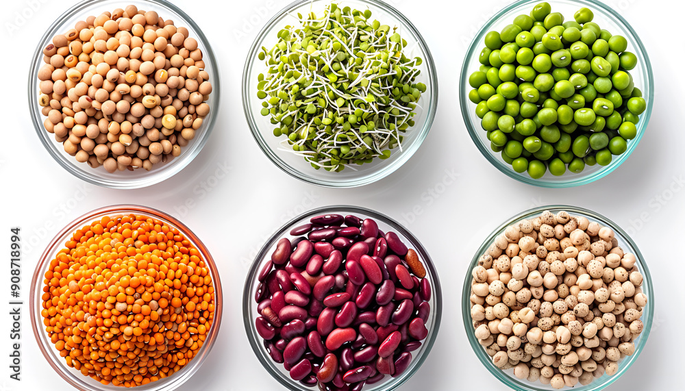 Legumes, beans and sprouts. Dried, raw and fresh, top view. Red beans, lentils, mung beans, chickpeas, soybeans, edamame, green peas, Healthy diet food, vegan protein, micronutrients fiber sources Legumes, beans and sprouts. Dried, raw and fresh, top view. Red beans, lentils, mung beans, chickpeas, soybeans, edamame, green peas, Healthy diet food, vegan protein, micronutrients fiber sources
