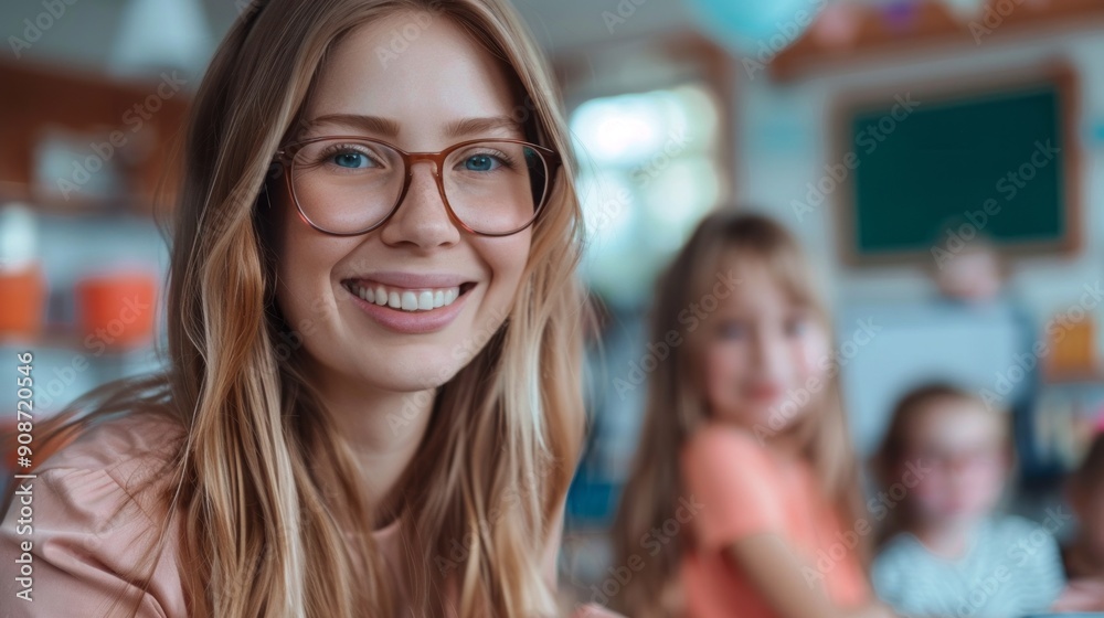 A woman with glasses is smiling at the camera A woman with glasses is smiling at the camera
