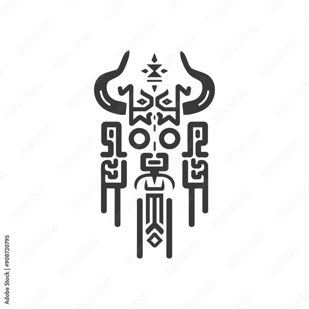 Abstract Geometric Design with Bull Horns and a Face Abstract Geometric Design with Bull Horns and a Face