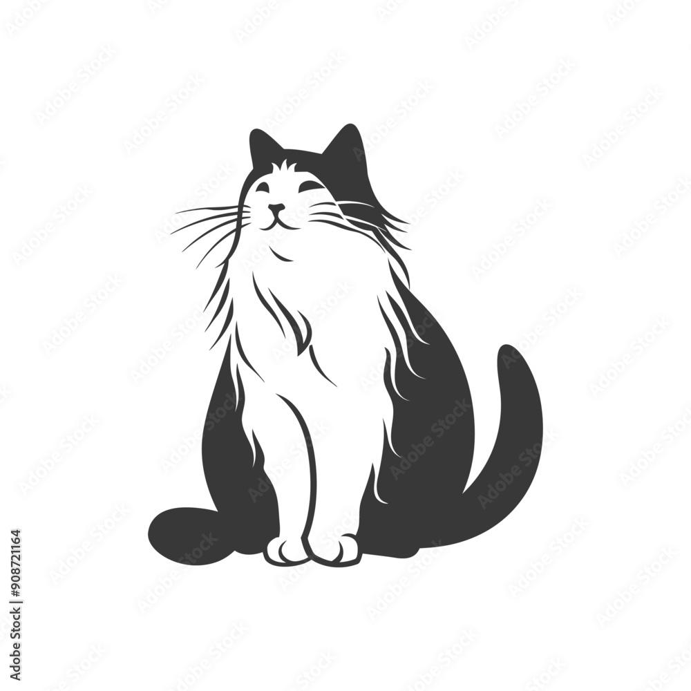 A Black and White Sitting Cat with a Happy Expression A Black and White Sitting Cat with a Happy Expression