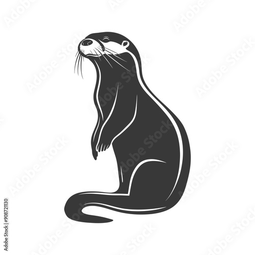 A Black and White Silhouette of an Otter Standing on Its Hind Legs