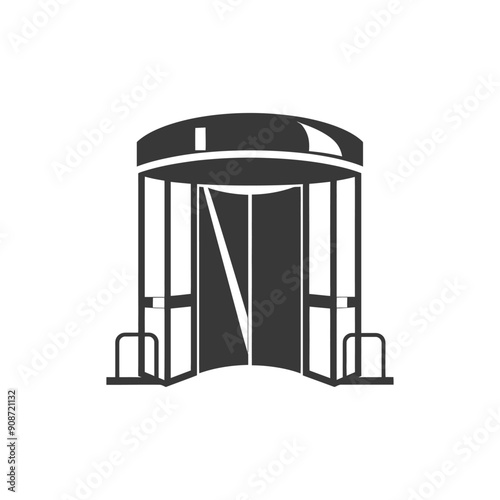 A black and white silhouette of a revolving door