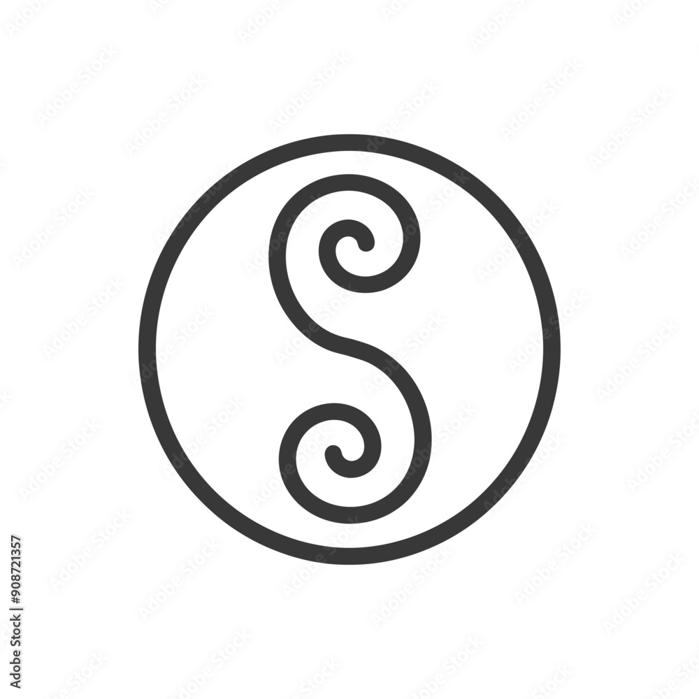 A Black Line Drawing of a Double Spiral Inside a Circle A Black Line Drawing of a Double Spiral Inside a Circle