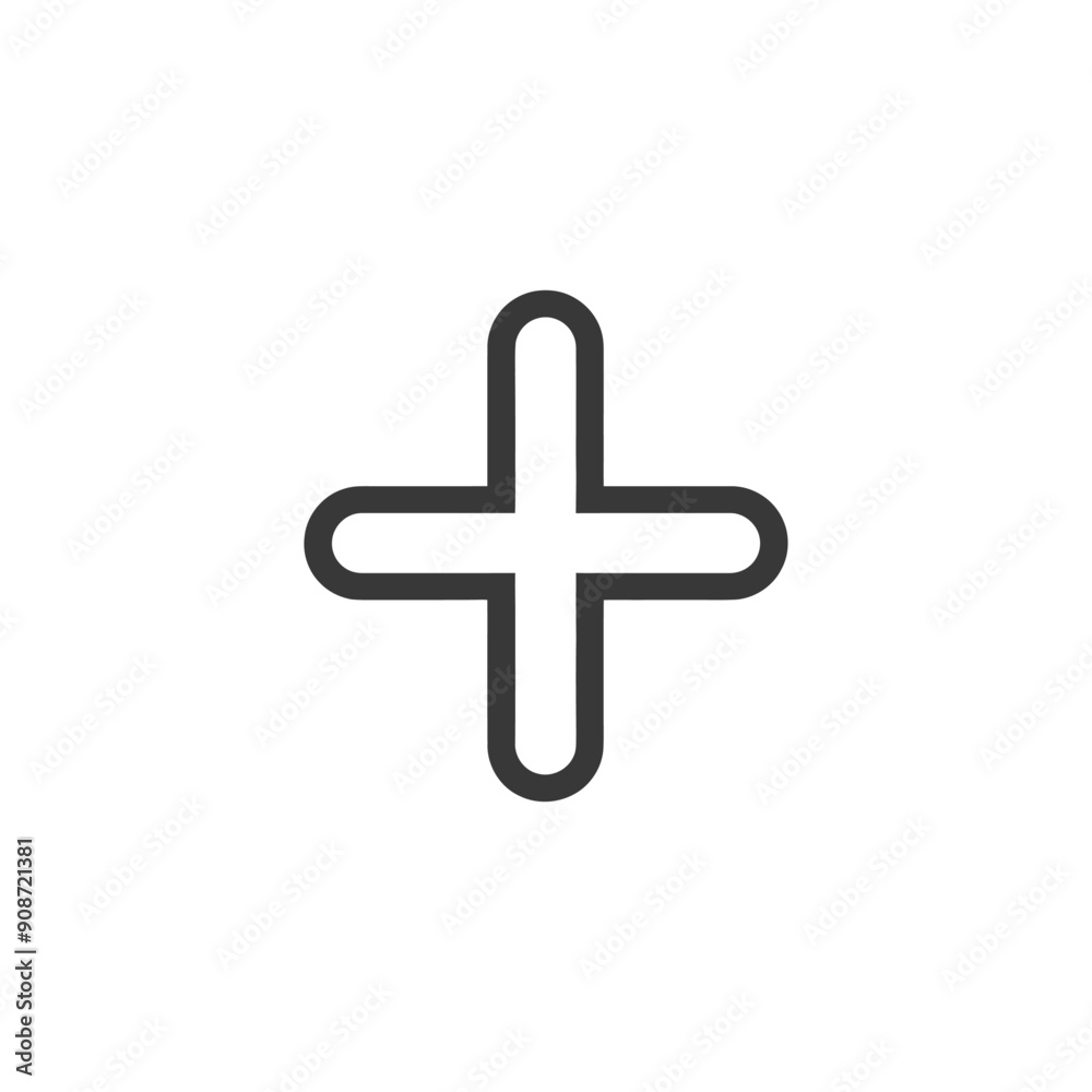 A Black Plus Sign Icon Isolated on White Background