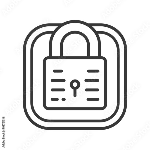A  black line drawing of a closed padlock with a double square outline