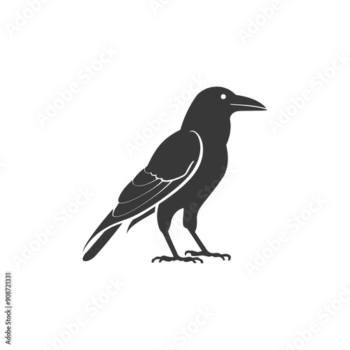 A Black Crow Silhouette Facing Right, in Profile