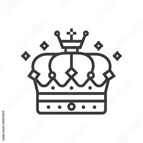 A Black Line Art Illustration of a Crown With a Cross on Top