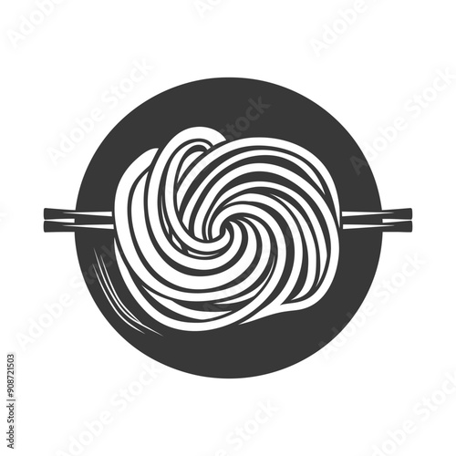 A bowl of noodles with chopsticks on a white background
