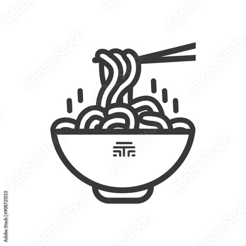 A bowl of noodles with chopsticks picking up a strand