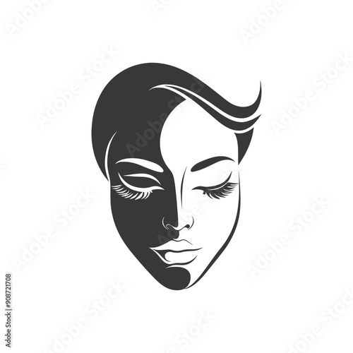 Abstract Black and White Illustration of a Womans Face with Eyes Closed