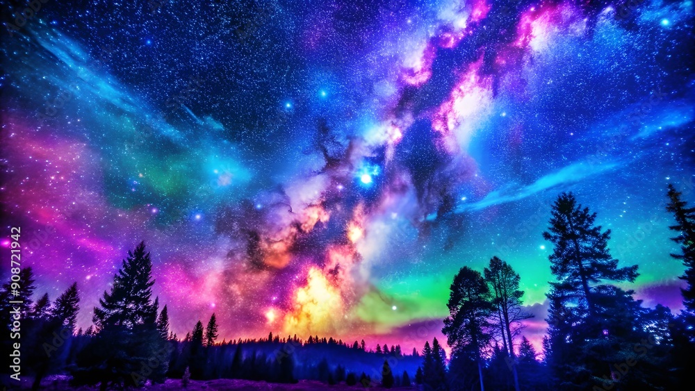 Gorgeous, fantastical starry night sky with vibrant blue and purple ...