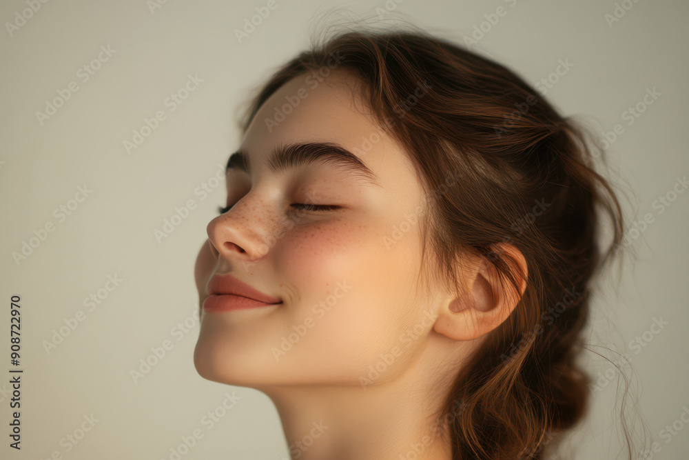 A close up of a girl's face with her eyes closed A close up of a girl's face with her eyes closed