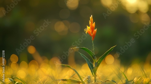 Tranquil Beauty of a Hedychium Greenii Spike in a Sunlit Meadow photo