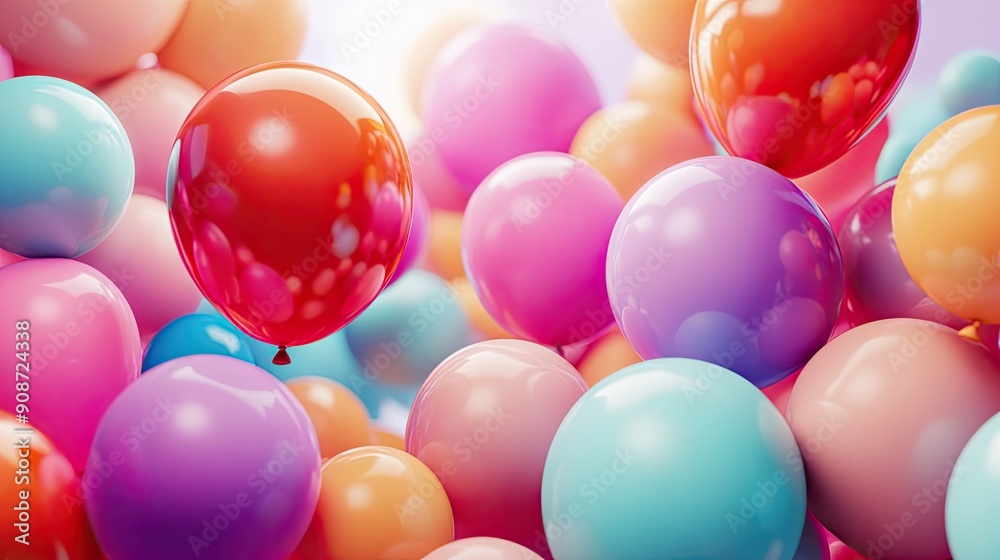 Engaging 3D background with balloons in various colors and sizes, creating a festive atmosphere with ample copy space Engaging 3D background with balloons in various colors and sizes, creating a festive atmosphere with ample copy space