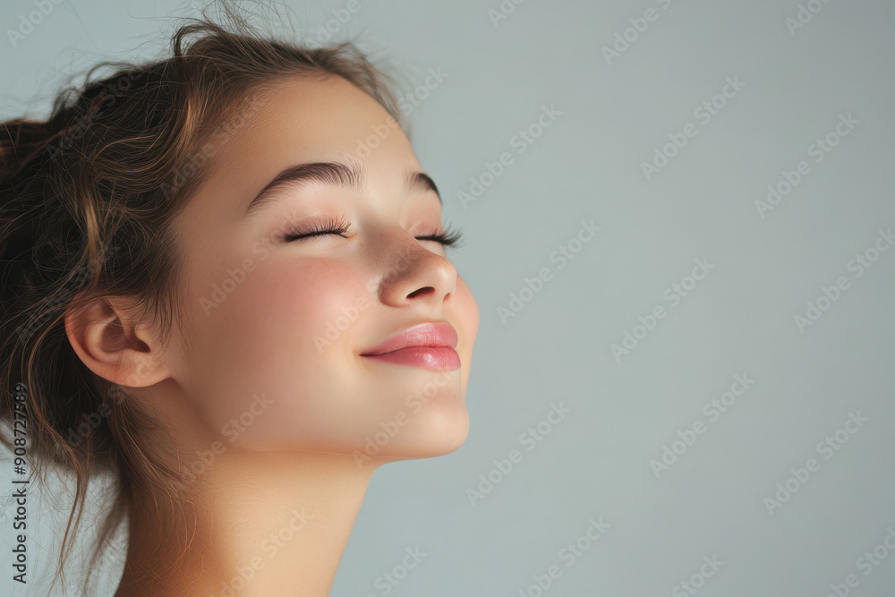 A close up of a girl's face with her eyes closed A close up of a girl's face with her eyes closed