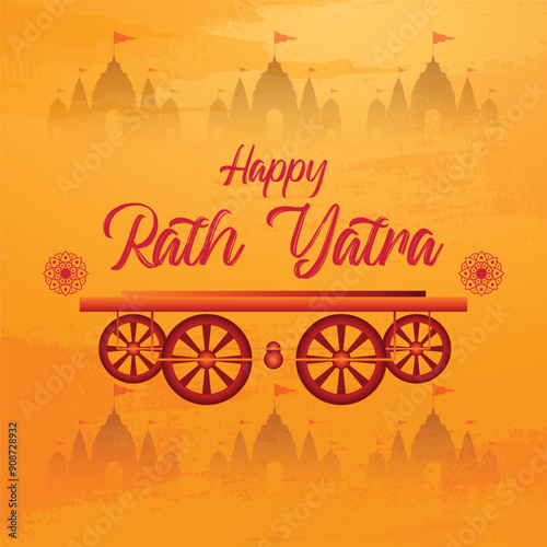 Happy Rath Yatra holiday background celebration for Lord Jagannath, Balabhadra and Subhadra.Vector illustration