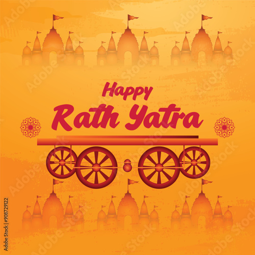Happy Rath Yatra holiday background celebration for Lord Jagannath, Balabhadra and Subhadra.Vector illustration