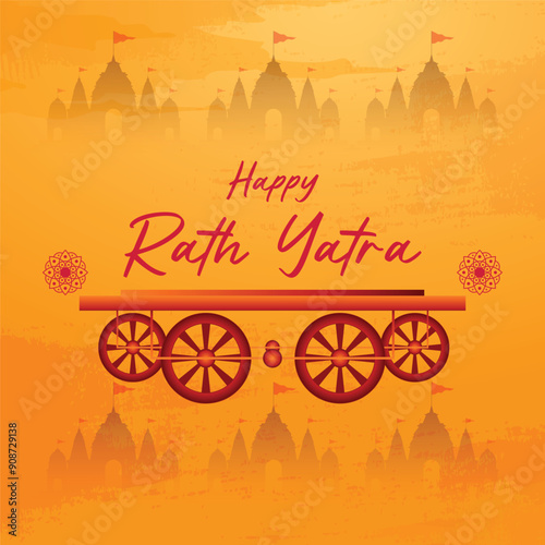 Happy Rath Yatra holiday background celebration for Lord Jagannath, Balabhadra and Subhadra.Vector illustration