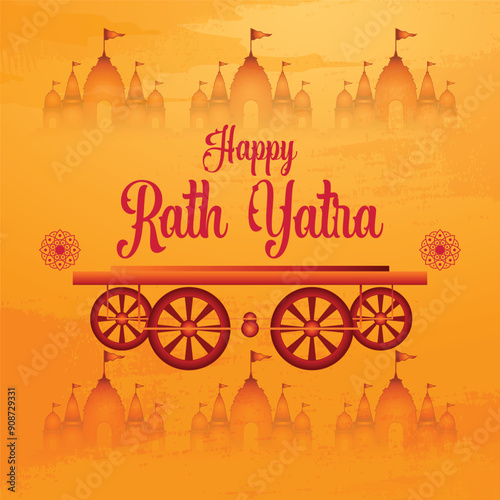 Happy Rath Yatra holiday background celebration for Lord Jagannath, Balabhadra and Subhadra.Vector illustration