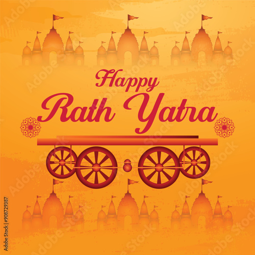 Happy Rath Yatra holiday background celebration for Lord Jagannath, Balabhadra and Subhadra.Vector illustration
