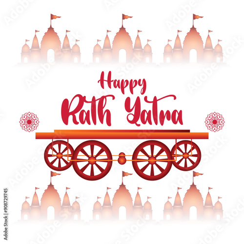 Happy Rath Yatra holiday background celebration for Lord Jagannath, Balabhadra and Subhadra.Vector illustration