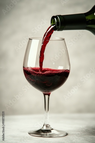 Someone pouring red wine into a glass on white background