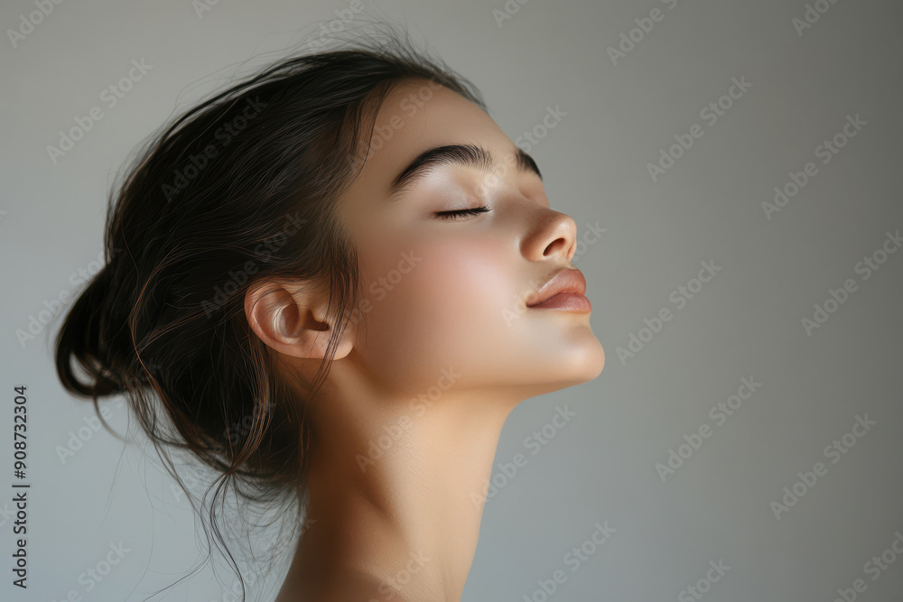 A close up of a girl's face with her eyes closed A close up of a girl's face with her eyes closed