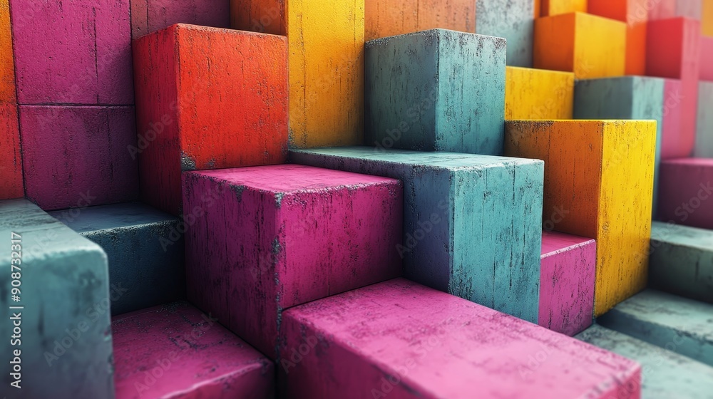 A colorful stack of blocks with a blue square in the middle A colorful stack of blocks with a blue square in the middle